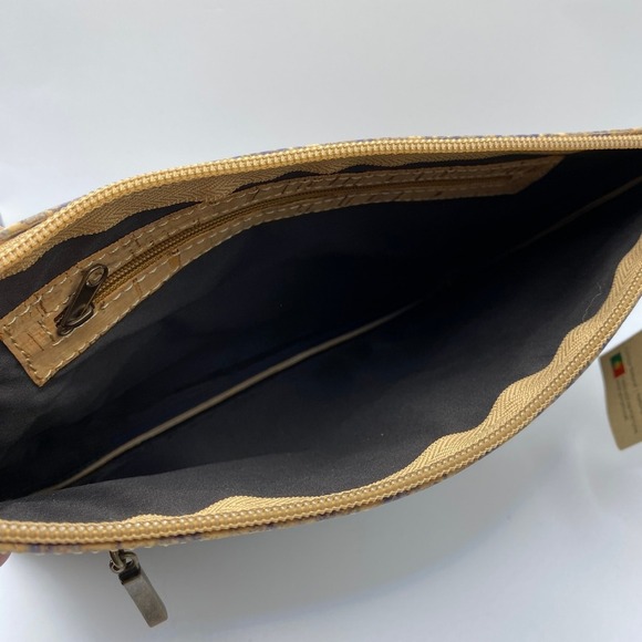 Natural Cork Wristlet Bag Pouch Eco Purse Tan Blue Floral Tile Portugal Made NWT - Picture 5 of 7